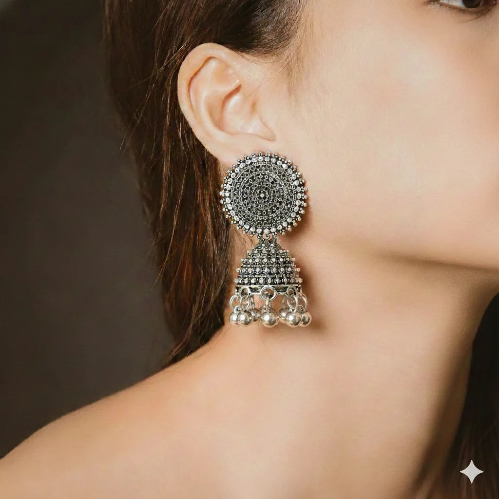 Traditional Oxidised Jhumka Combo Set (5 Pairs)