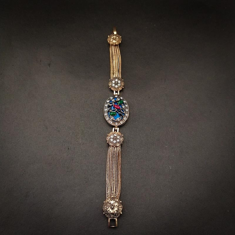 Gold Enamel Bracelet with Multicolor Stones & Tassel - DIVAMAS