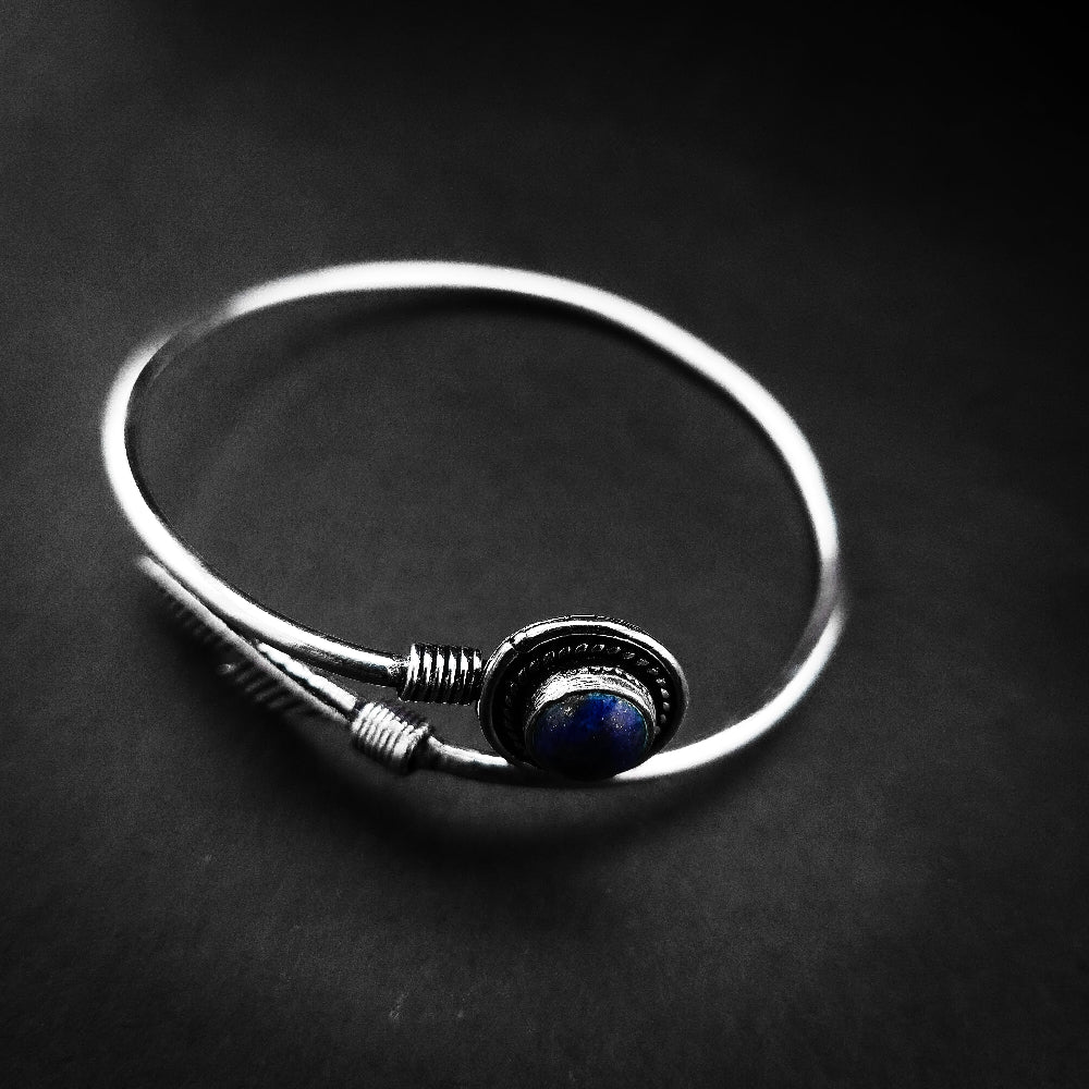 Bohemian Feather Bracelet with Red or Navy Blue Stone - Oxidized Silver