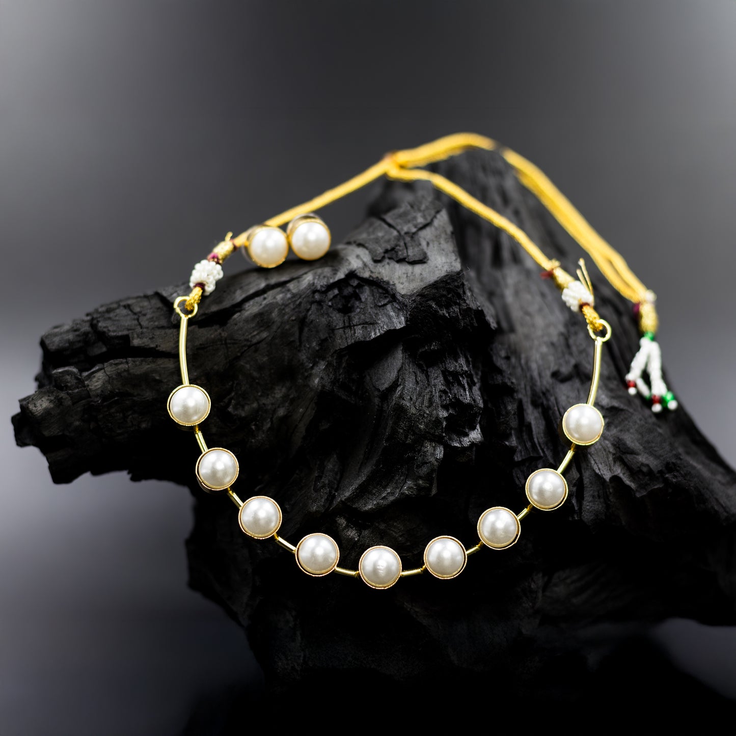 DIVAMAS yellow Meenakari jhumka earrings with floral enamel, antique silver dome, and pearl tassels_03