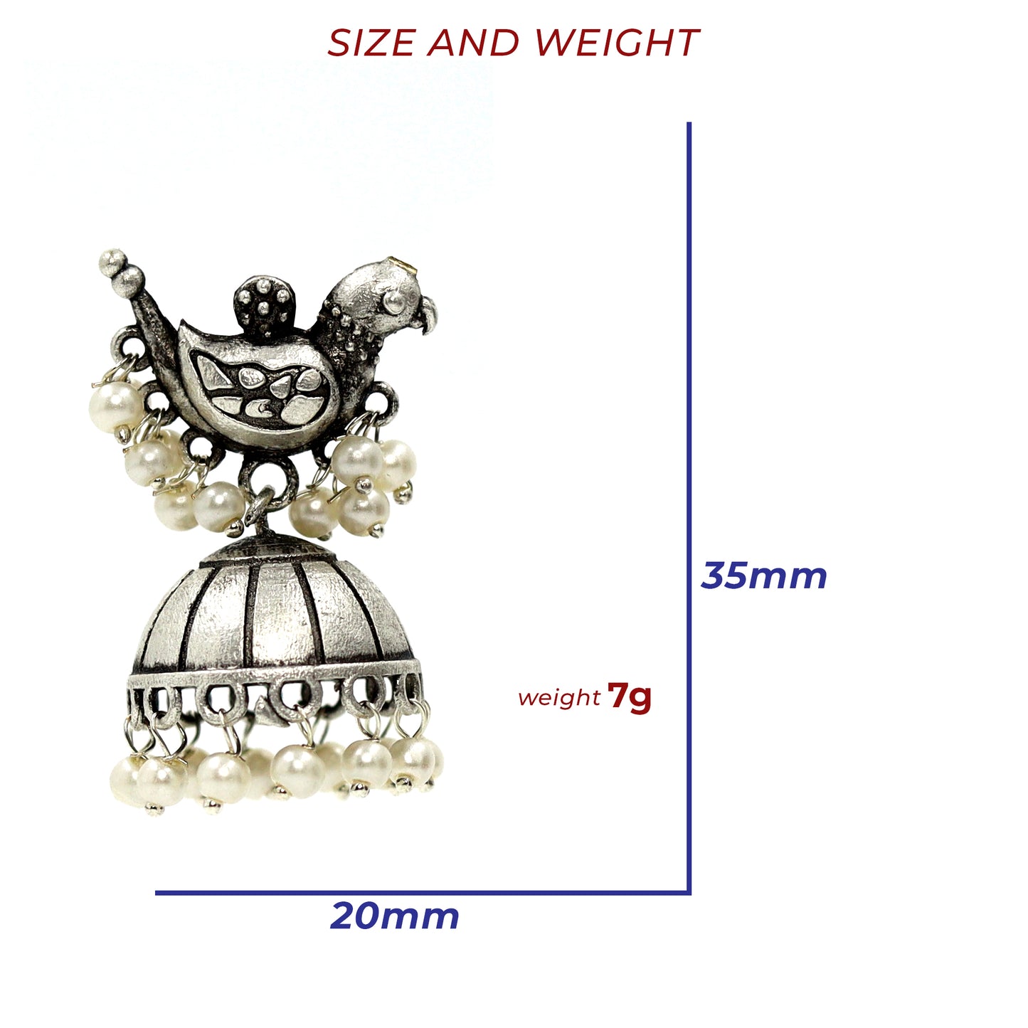 Silver-plated brass jhumka earrings with bird design and pearl drops – DIVAMAS ethnic statement earrings_02