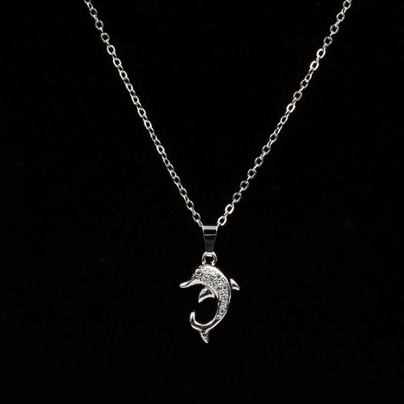 Dazzling Dolphin Pendant Necklace with Cubic Zirconia_01
