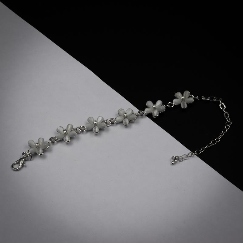Delicate Flower Charm Bracelet - Silver-Tone with White Enamel