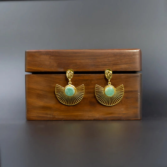 Divamas Elegant Raw Stone Earrings in Aqua Blue – Luxurious Handcrafted Statement Jewelry