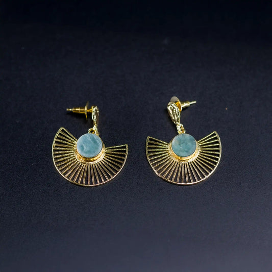 Divamas Elegant Raw Stone Earrings in Aqua Blue – Luxurious Handcrafted Statement Jewelry