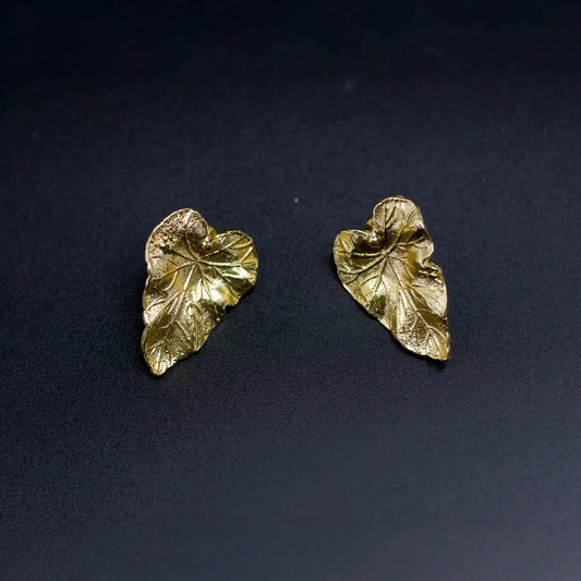 Divamas Gold Plated Leaf Statement Earrings – Luxury Botanical Inspired Design