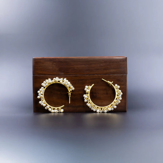 Divamas Gold Plated Pearl Hoop Earrings – A Touch of Class