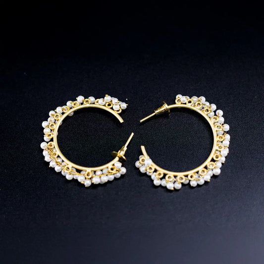 Divamas Gold Plated Pearl Hoop Earrings – A Touch of Class