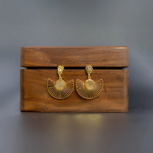 Divamas Luxurious Rose Pink Raw Stone Drop Earrings – Designer Statement Jewelry for Women