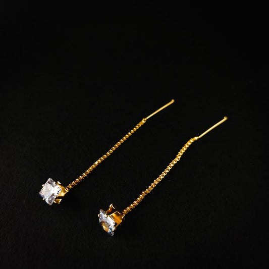 Cubic Zirconia Chain Drop Earrings: Minimalist Elegance - DIVAMAS