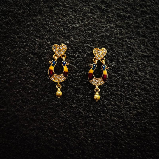 Traditional Indian Earrings - Peacock Design with Kundan & Meenakari - DIVAMAS