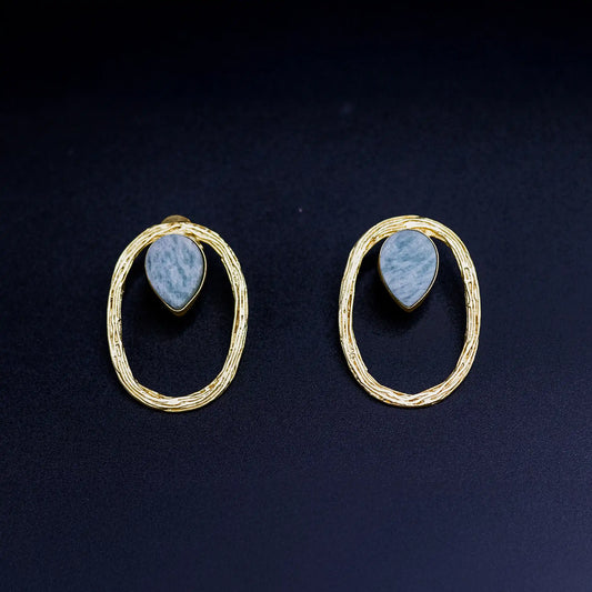 Gold Plated Brass Earrings with Raw Stone