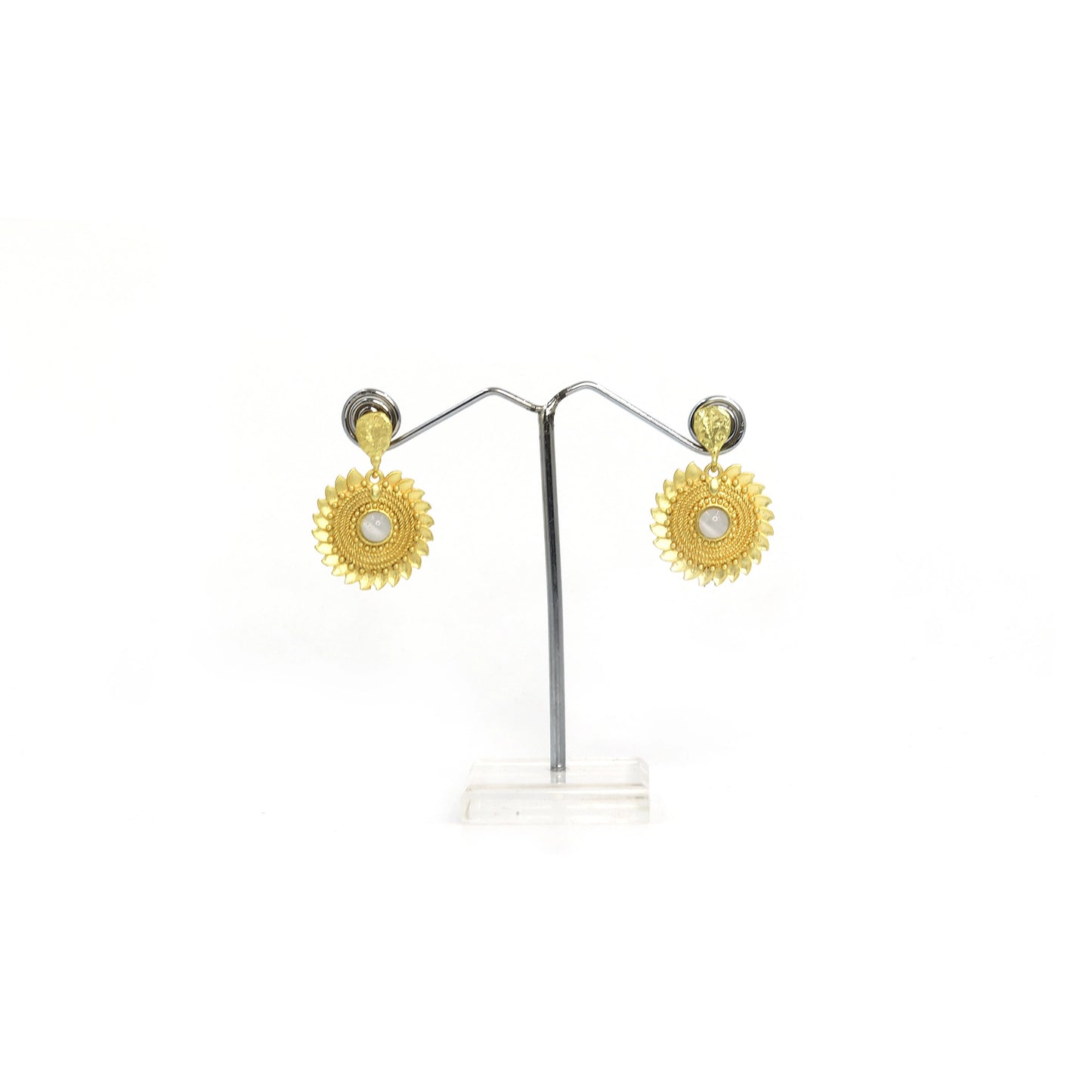 Divamas Grand Gold-Plated Round Drop Earrings with Center Stone Aqua – Luxury Ethnic Designer Jewelry