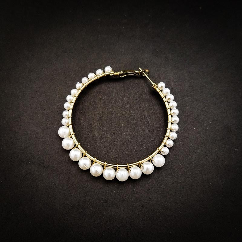 Handcrafted Pearl Hoop Earrings | Gold Plated | Minimalist Style_01