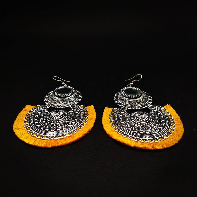 Divamas Mirror Tassel Earrings | Oxidized Boho Style - DIVAMAS