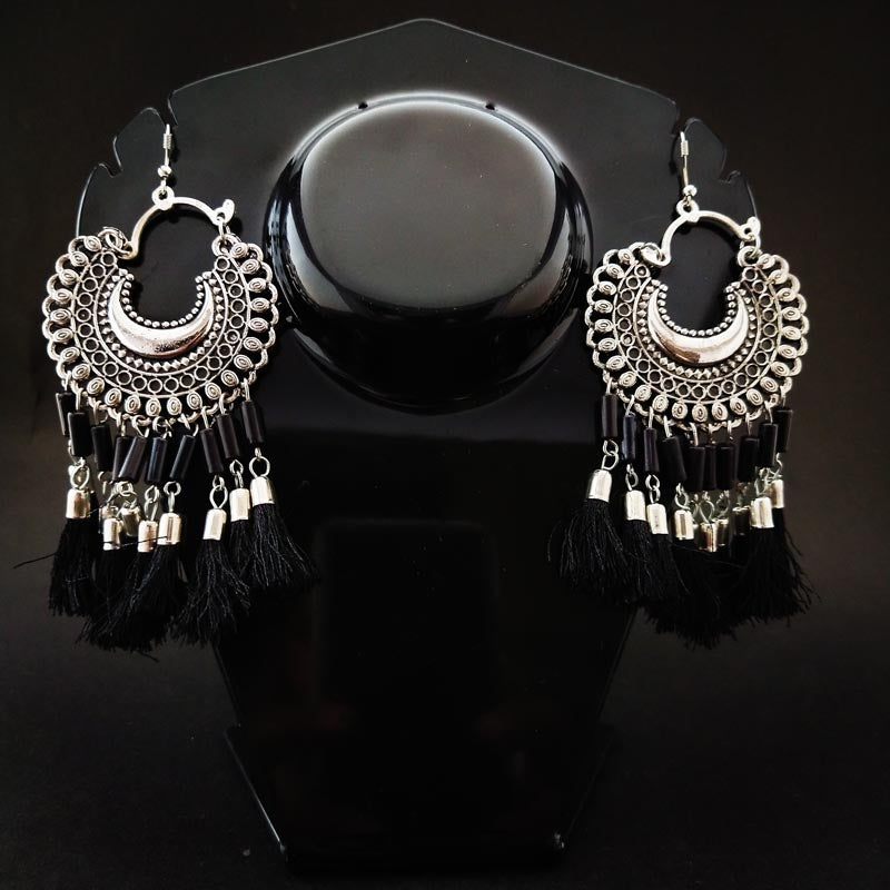 Divamas Tassel Earrings | Oxidized Silver | Handmade - DIVAMAS