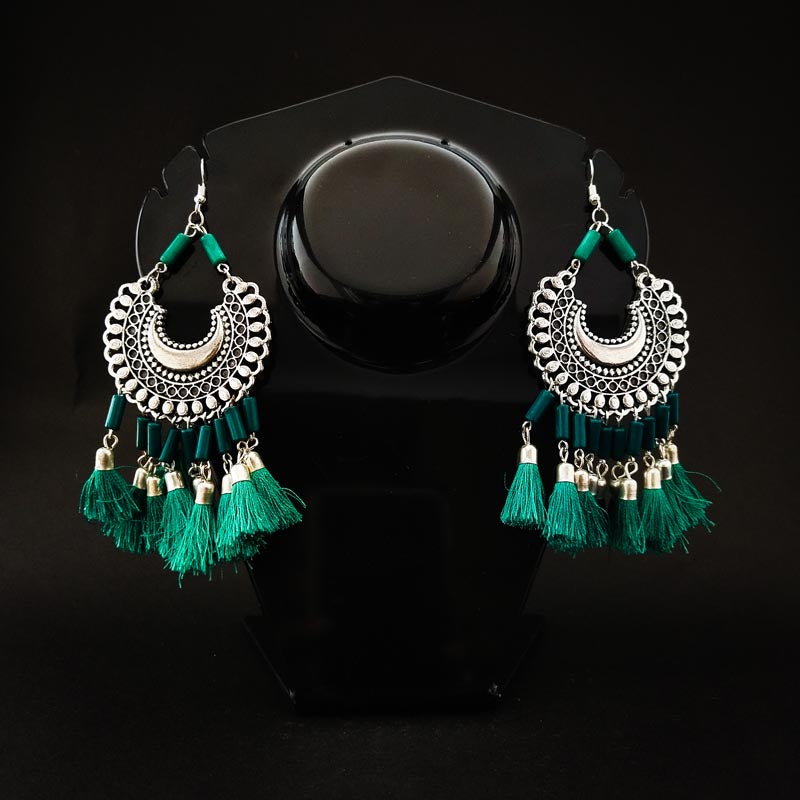 Divamas Tassel Earrings | Oxidized Silver | Handmade - DIVAMAS