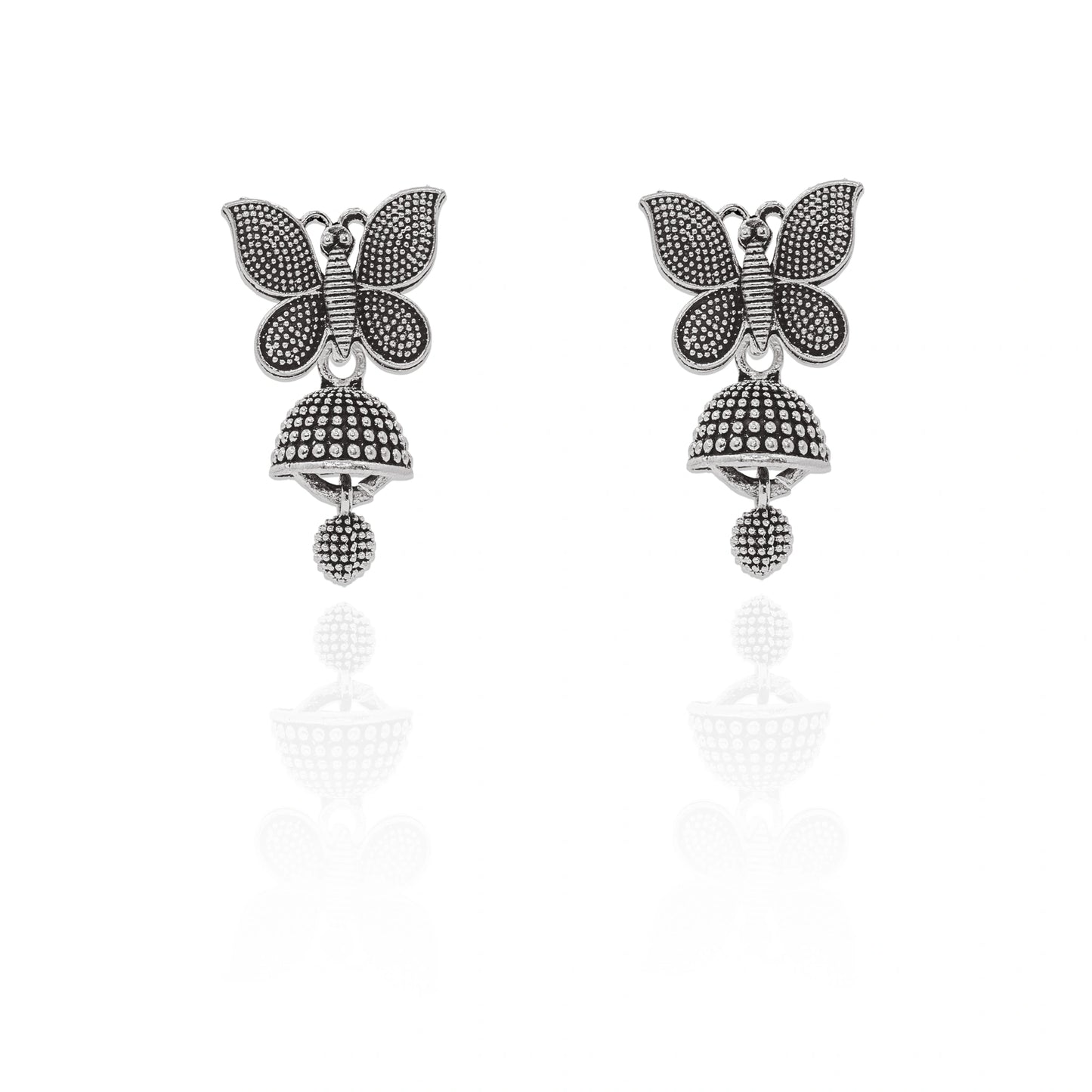 Oxidised silver butterfly jhumka earrings