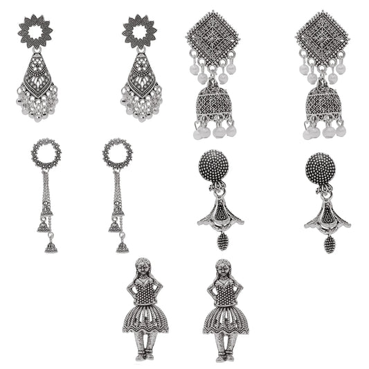 Oxidised Silver Earrings Combo Set (5 Pairs) | Ethnic Styles
