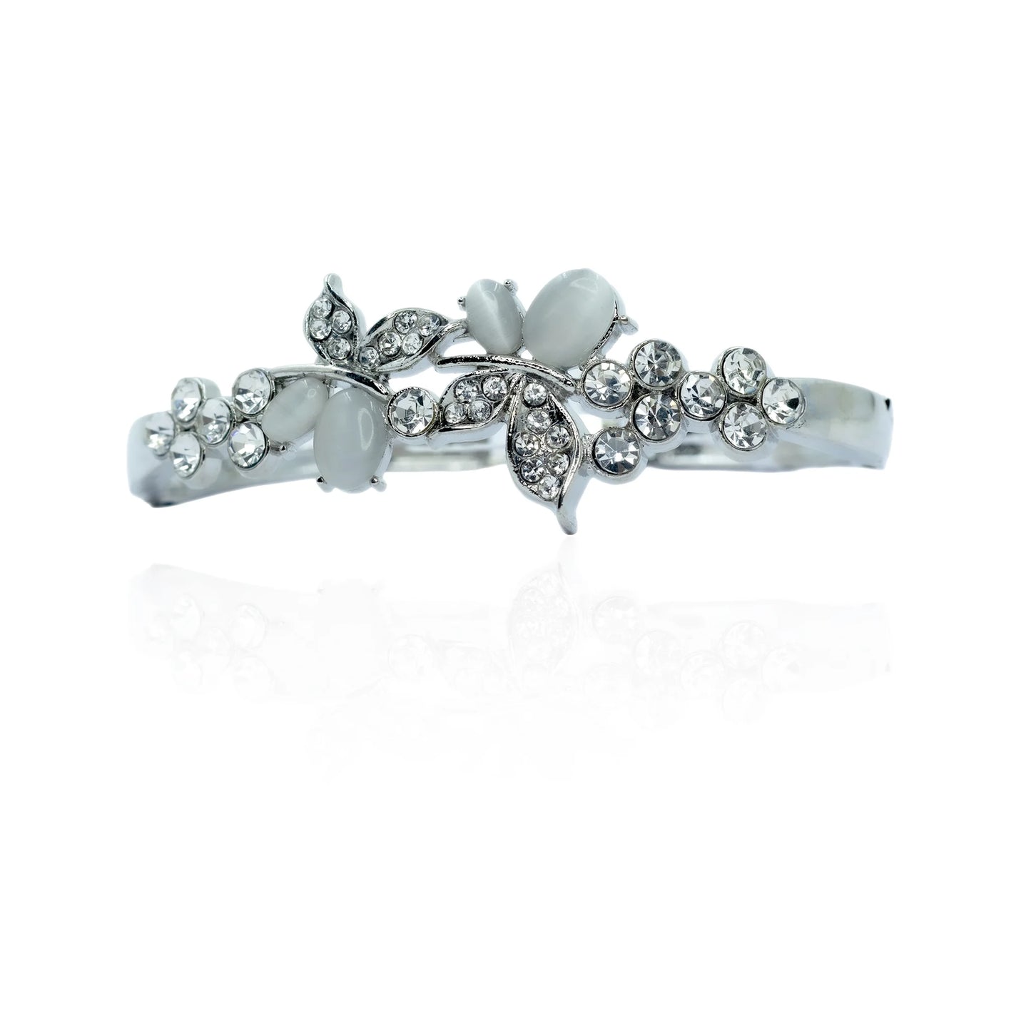 Silver bracelet for women with monalisa stones and floral design