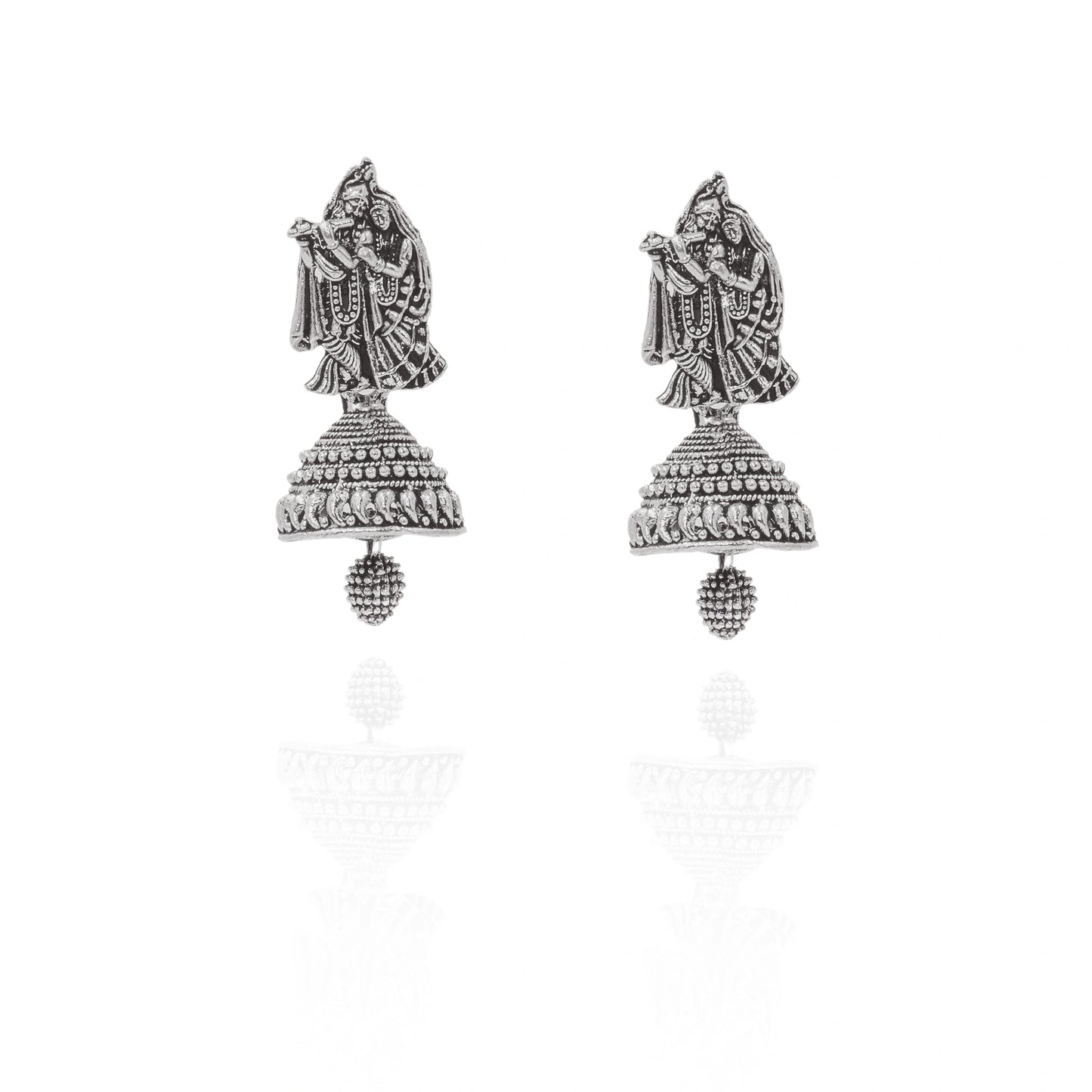 Temple style Radha Krishna oxidised jhumkas