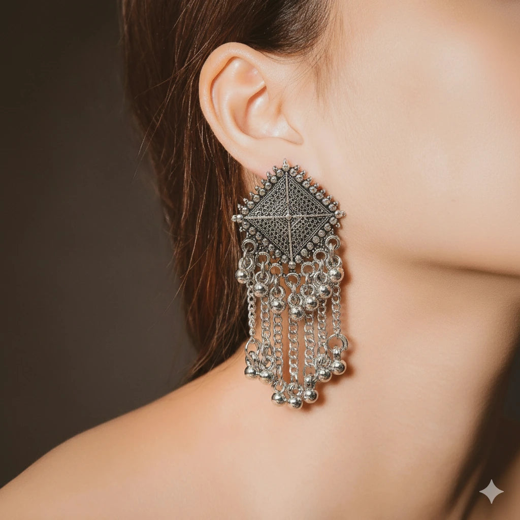 Oxidised Silver Earrings Combo Set (5 Pairs) | Ethnic & Boho Style