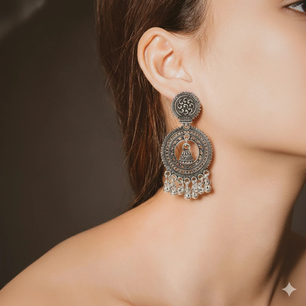 Oxidised Silver Earrings Combo Set (5 Pairs) | Ethnic & Boho Style