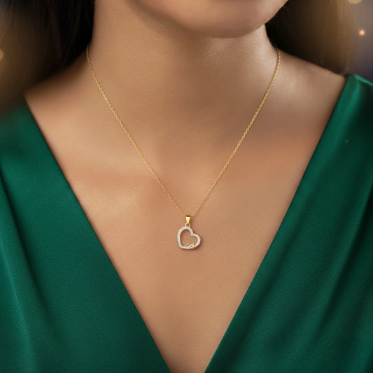 Elegant Gold & Silver Heart Pendant Necklace with Bow Design