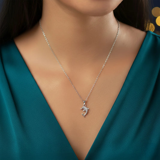 Dazzling Dolphin Pendant Necklace with Cubic Zirconia
