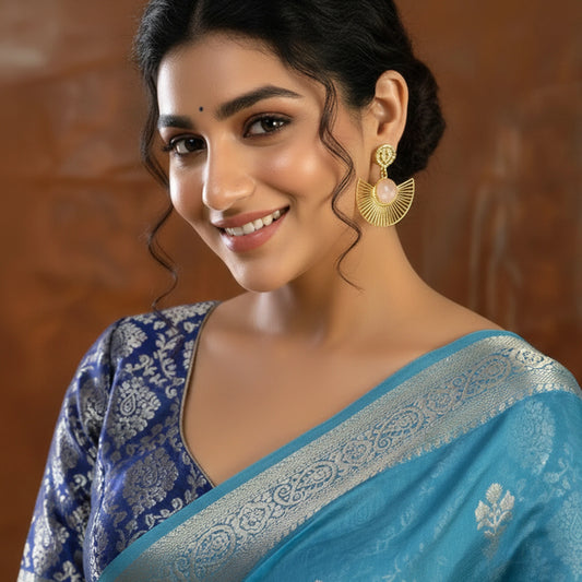 Divamas Luxurious Rose Pink Raw Stone Drop Earrings – Designer Statement Jewelry for Women