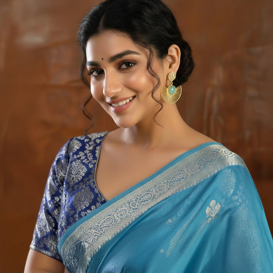 Divamas Elegant Raw Stone Earrings in Aqua Blue – Luxurious Handcrafted Statement Jewelry