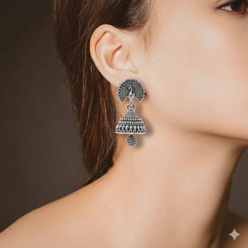 Traditional Oxidised Jhumka Combo Set (5 Pairs)