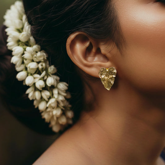 Divamas Gold Plated Leaf Statement Earrings – Luxury Botanical Inspired Design