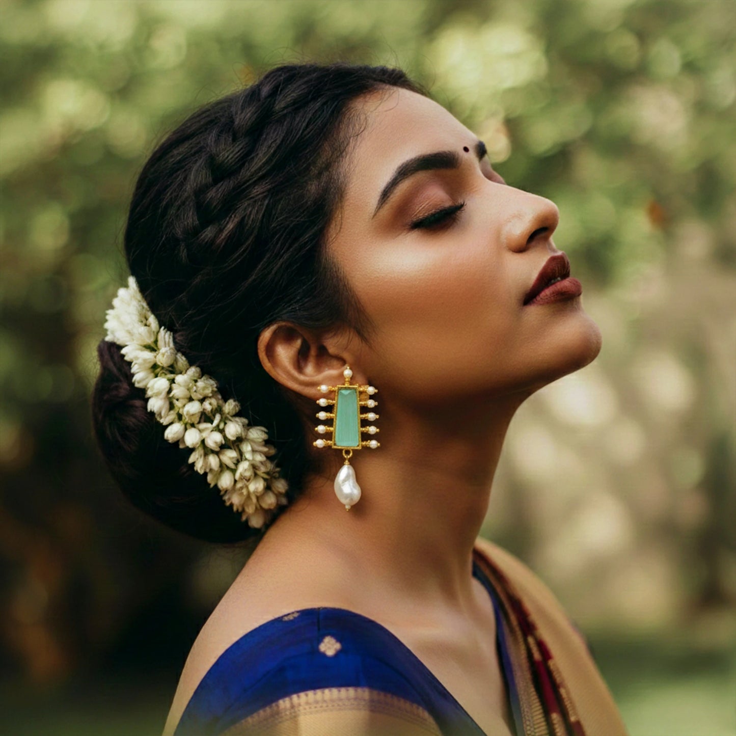 DIVAMAS Monalisa Stone Earrings-Pearl Drop – Aqua & Pink