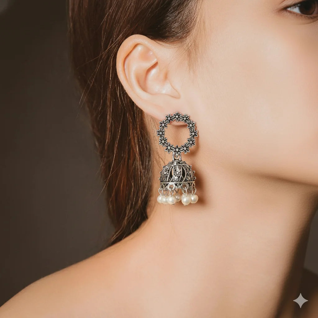Traditional Oxidised Jhumka Combo Set (5 Pairs)