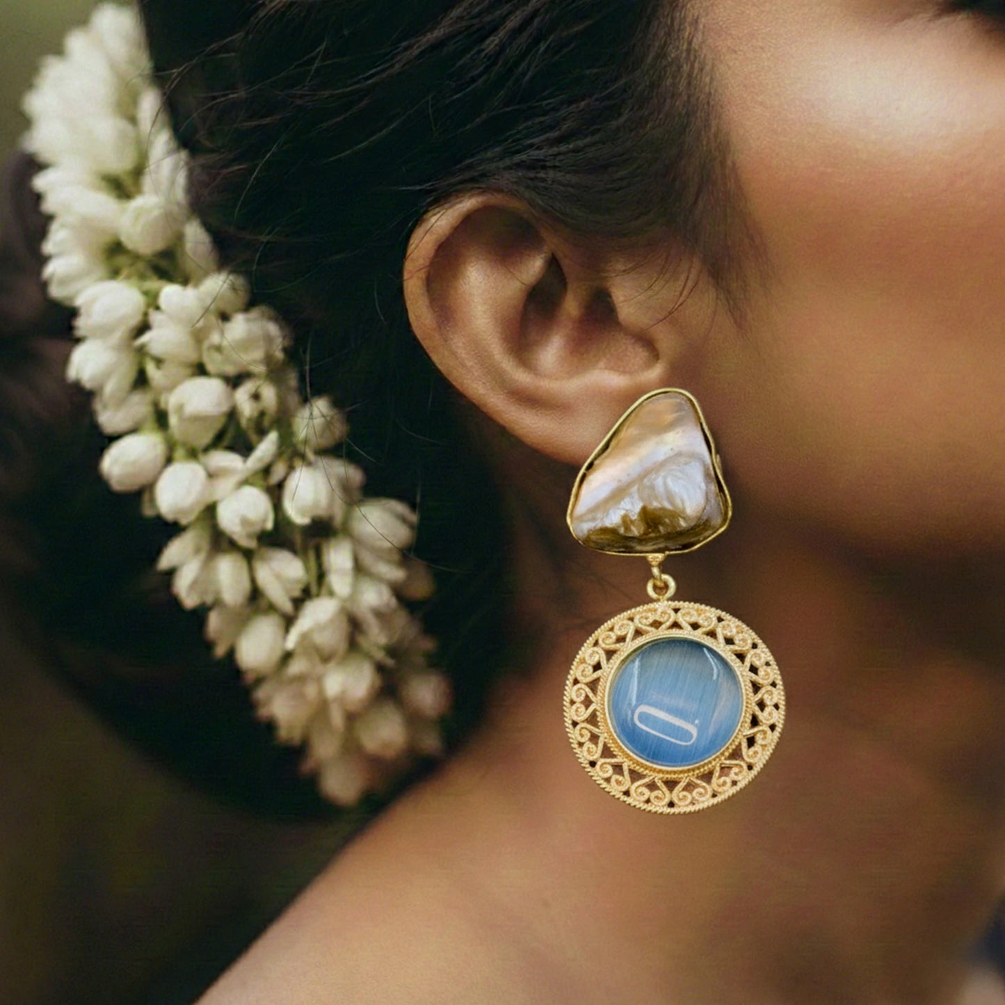DIVAMAS Earrings - Monalisa Stone & Mother of Pearl