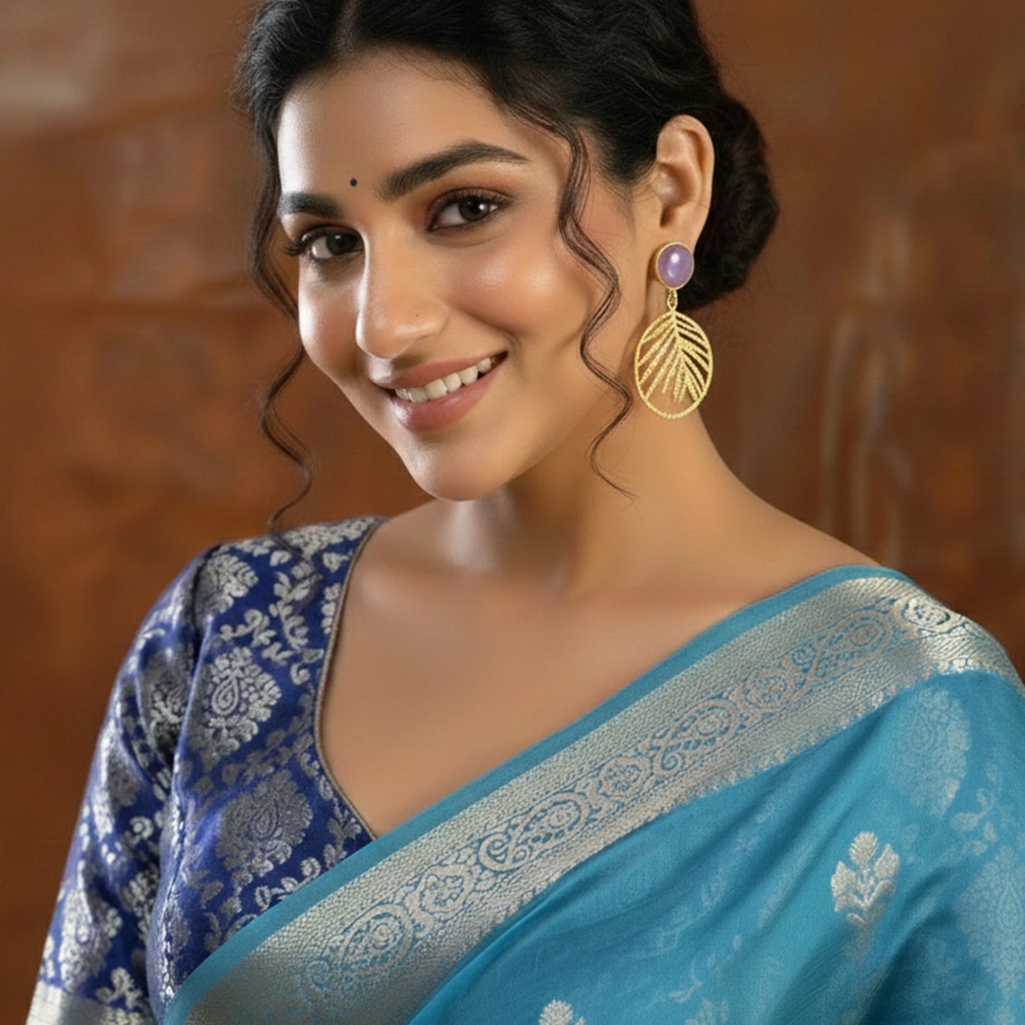 DIVAMAS Monalisa Stone Leaf Dangle – Blue, Black & Pink