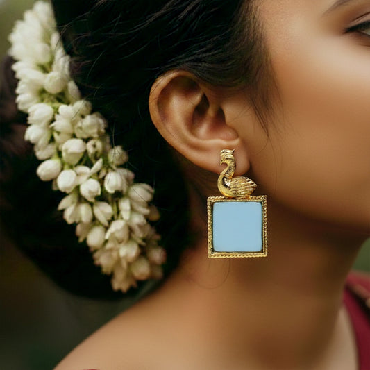 DIVAMAS Peacock Earrings with Monalisa Stone – Pink & Blue