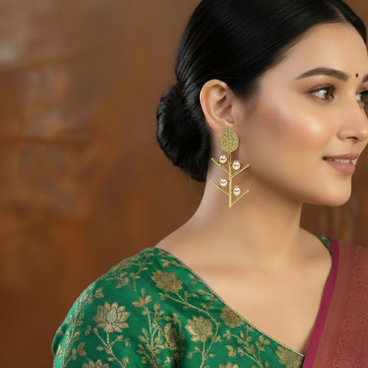 Gold Leaf & Pearl Branch Earrings – Elegance by DIVAMAS