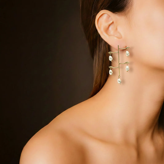 DIVAMAS Branch Drop Earring – Drop Style with Hanging Pearls