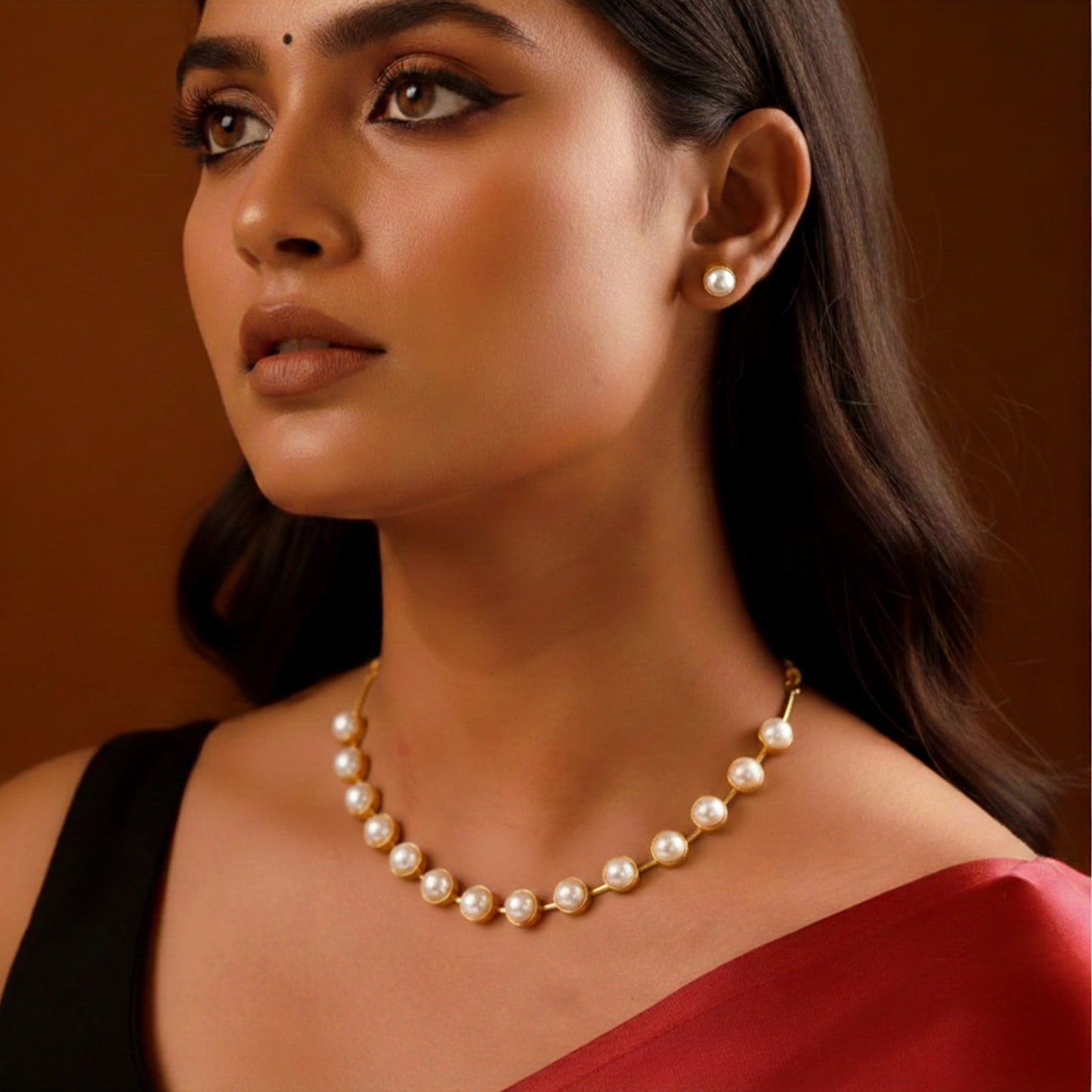 DIVAMAS Pearl Necklace Set – Traditional Jewelry with Studs
