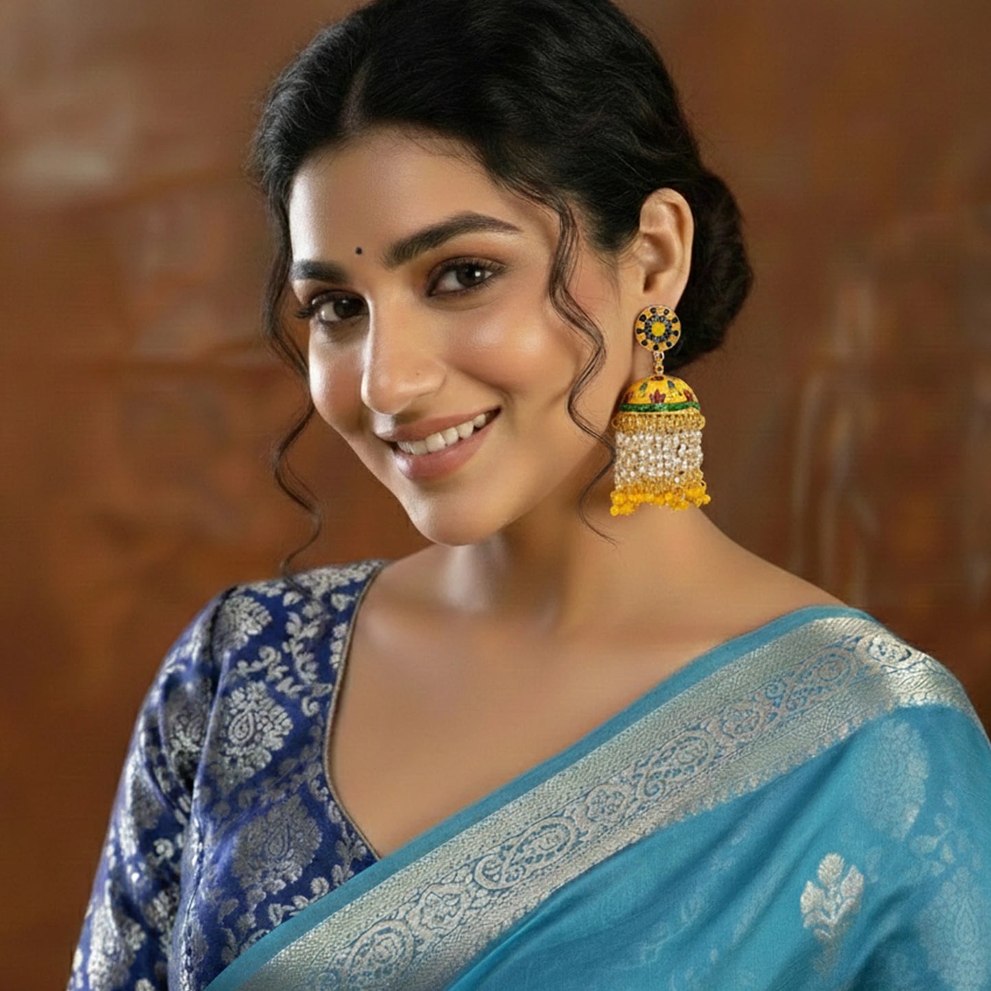 DIVAMAS Meenakari Jhumka Earrings with Pearls &  Beads