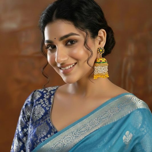 DIVAMAS Meenakari Jhumka Earrings with Pearls &  Beads