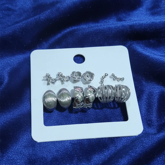 6 pair silver stud earrings combo for women