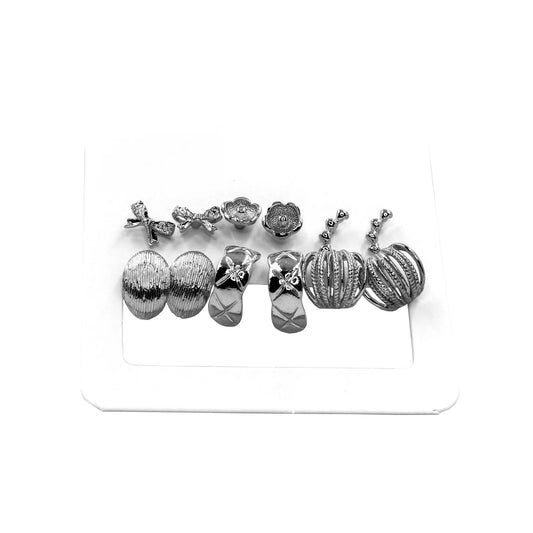 6 pair silver stud earrings combo for women_1