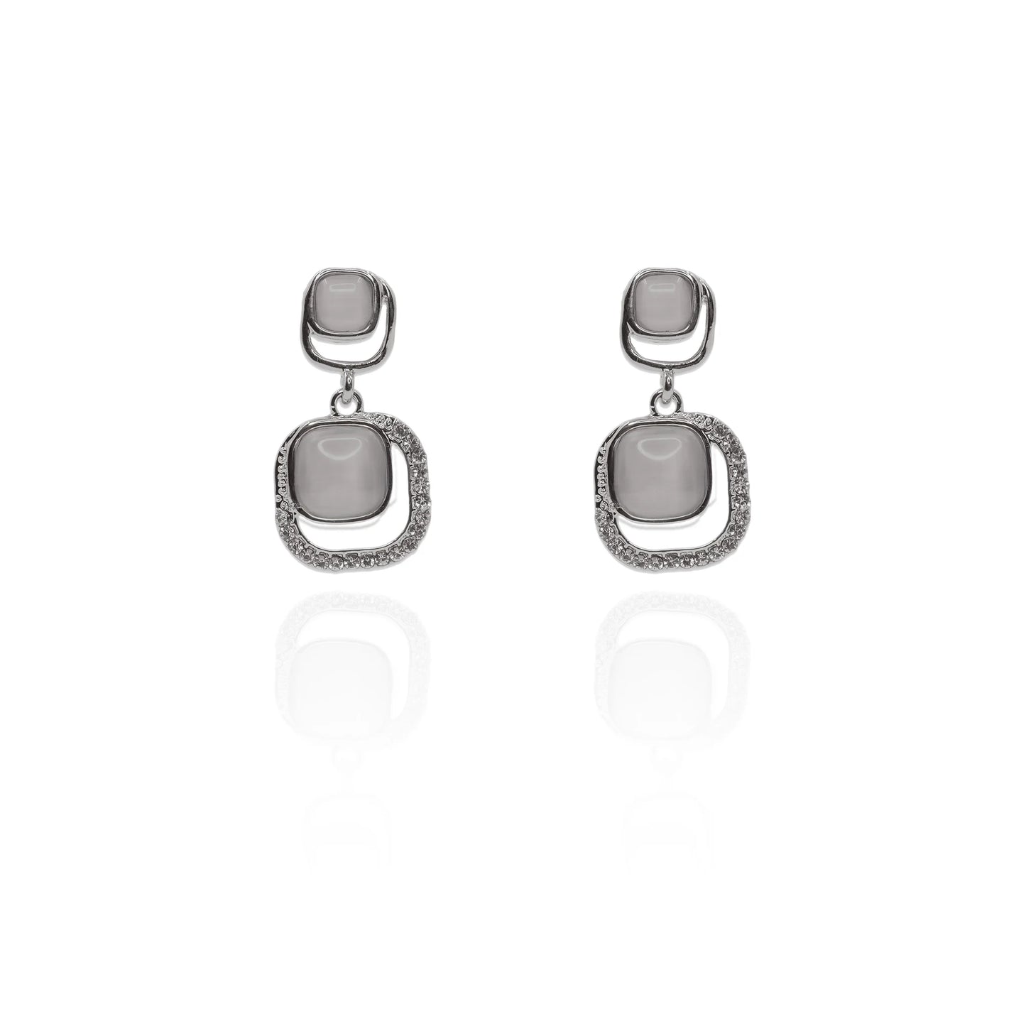 Anti-tarnish silver-tone stone drop earrings