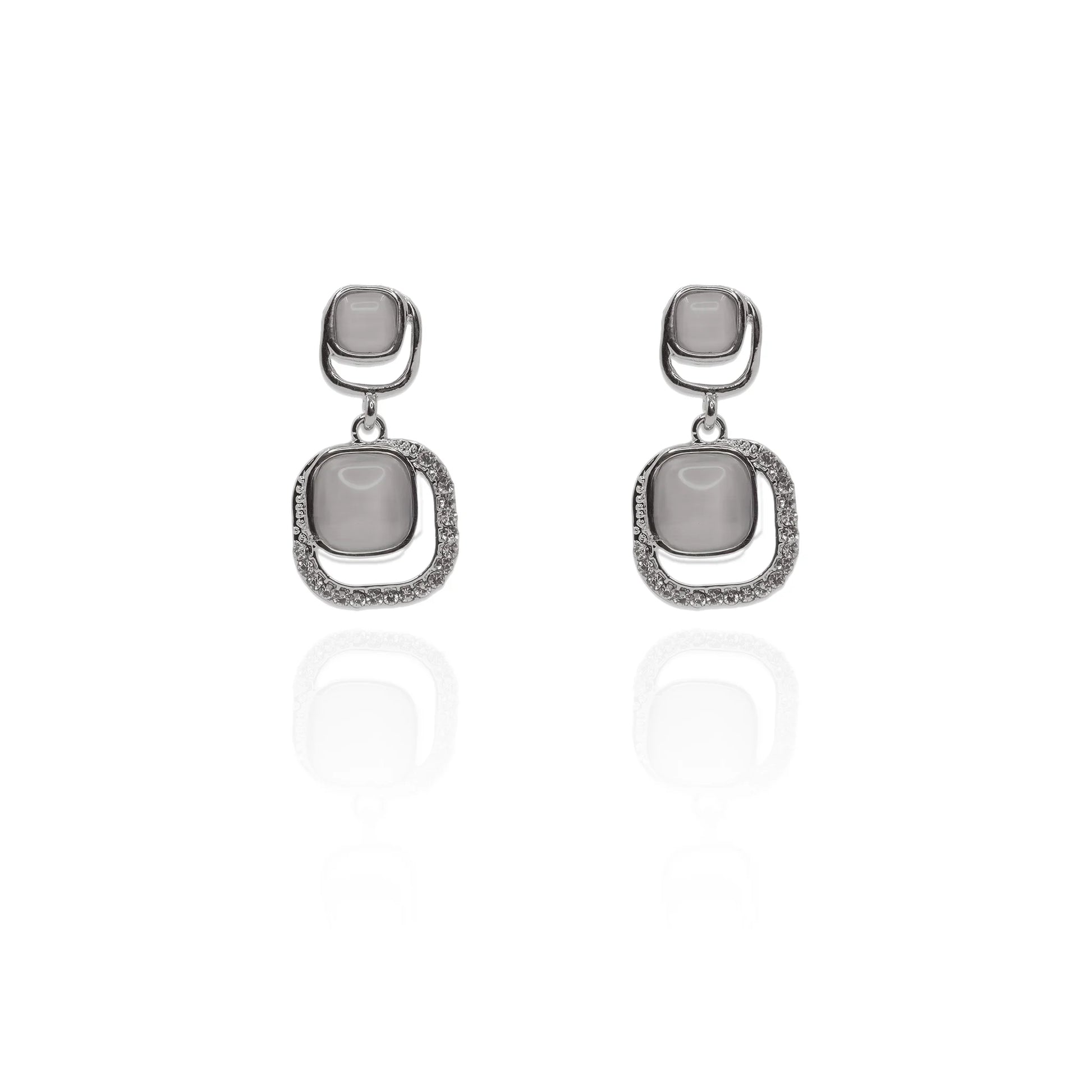 Anti-tarnish silver-tone stone drop earrings