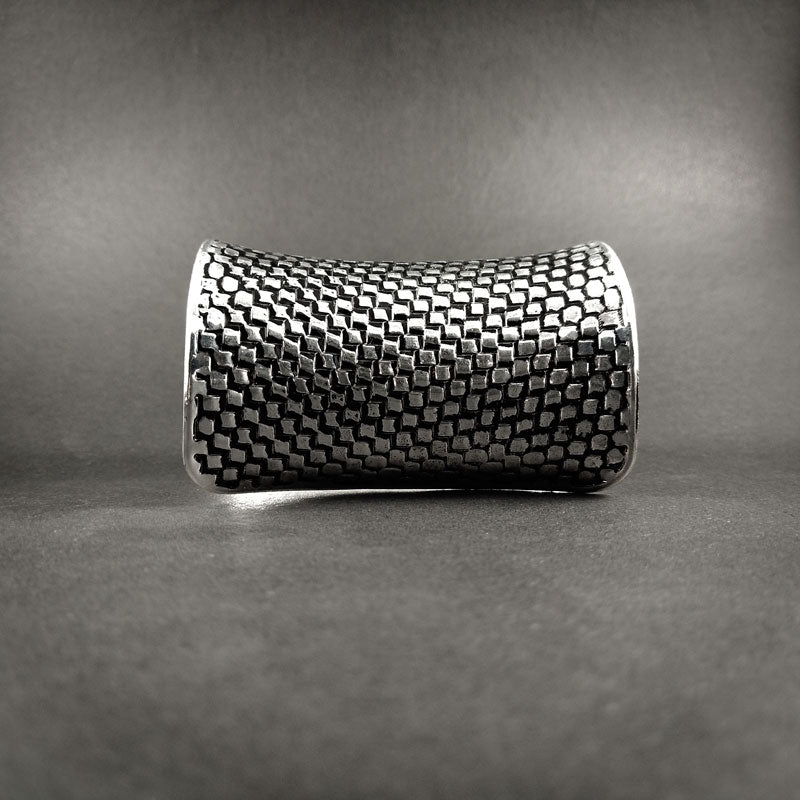 Statement Silver-Tone Cuff Bracelet - Geometric Design - DIVAMAS