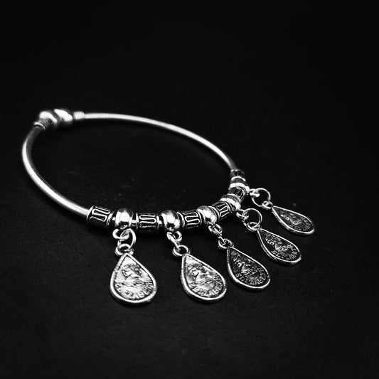 Bohemian Charm Bracelet - Oxidized Silver with Antique Finish & Elizabeth Image