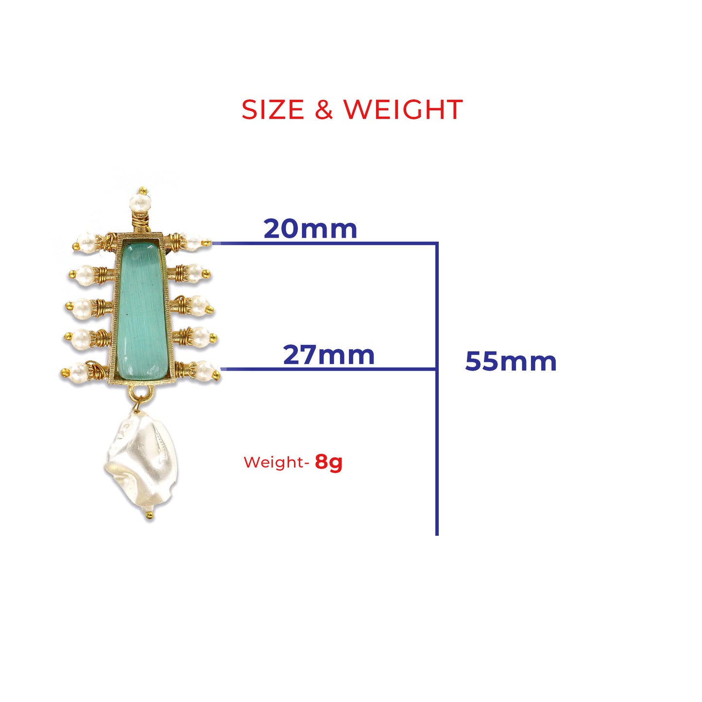 DIVAMAS earrings with aqua blue Monalisa stone top, pearl bead accents, and raw pearl drop_01